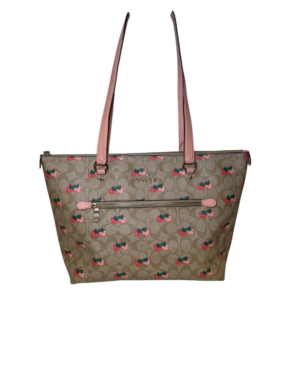 the Coach Gallery Tote in Signature Canvas with Strawberry Print